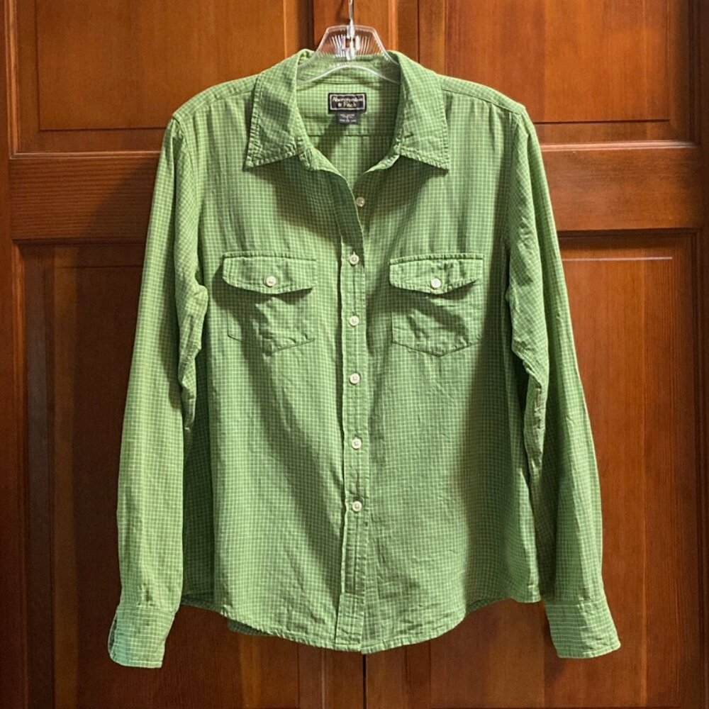 Abercrombie & Fitch Green Check Long Sleeve Button Down Shirt - Size Large
